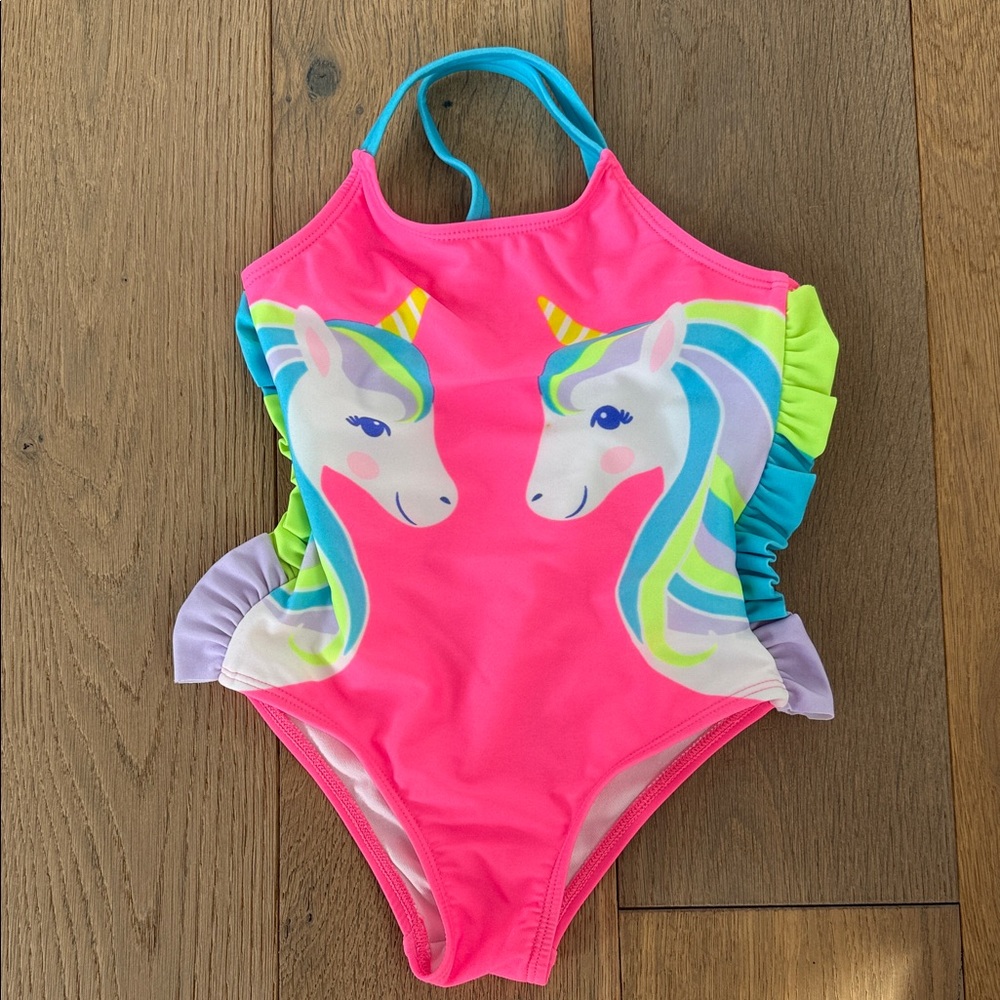 Wonder Nation Pink Unicorn Kids Swim One Piece